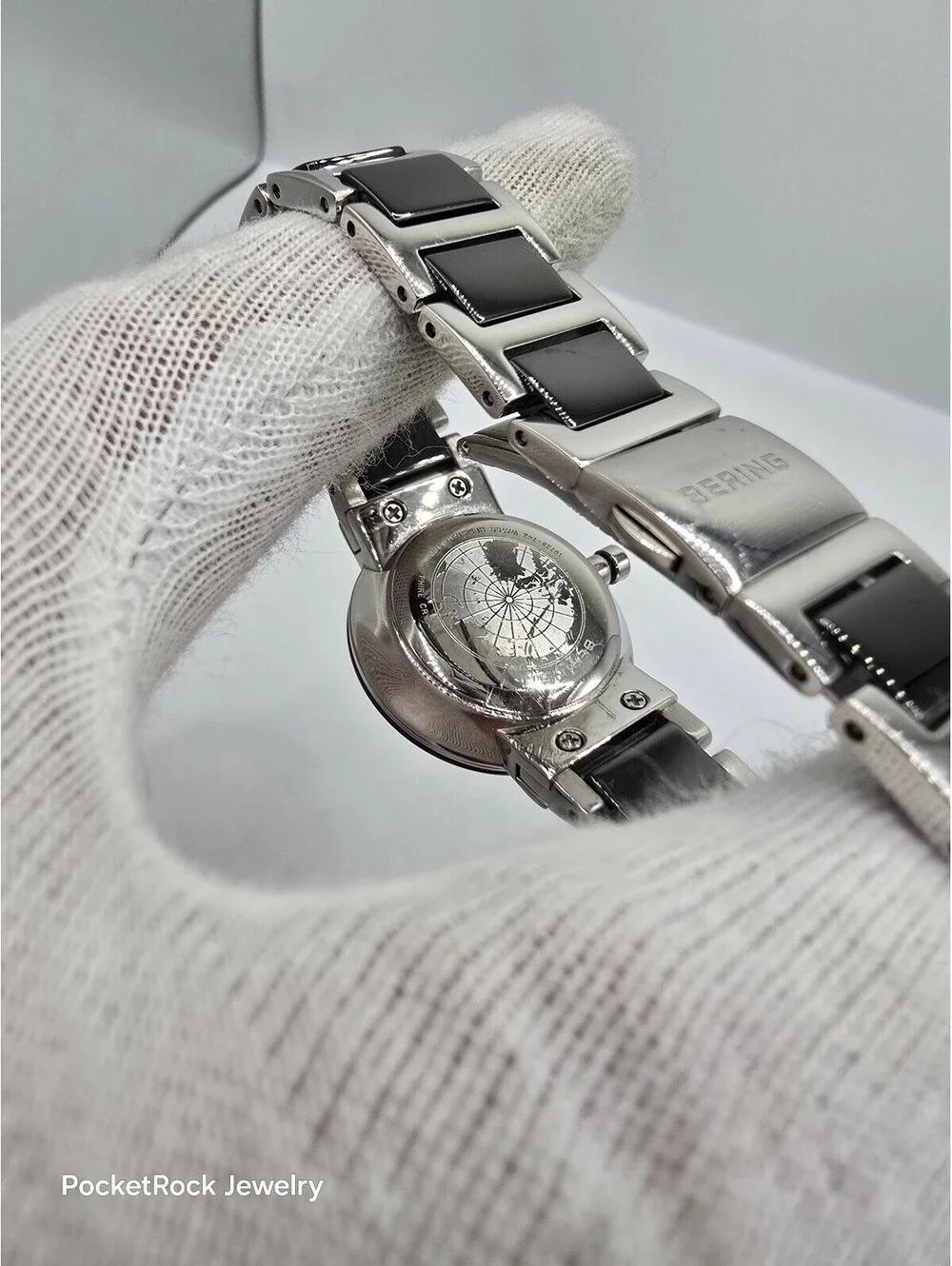 BERING Women’s Quartz Analog Black Dial Diamond Markers Ceramic Bracelet 50m